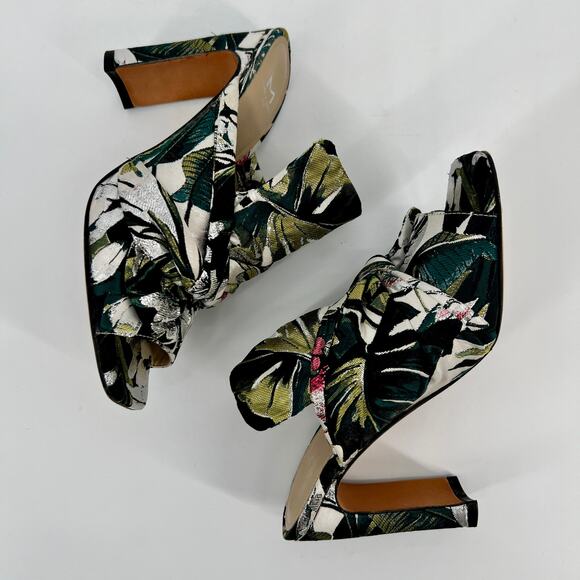 Marc Fisher Hogan Slide Womens 7.5M Tropical Print Ruched Open Toe Heels Green - Picture 6 of 11
